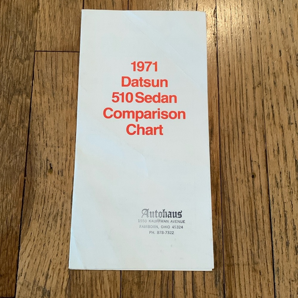 1971 Datsun 510 Sedan Comparison chart Brochure